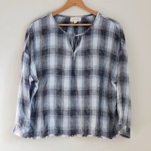 Anthropologie Cloth & Stone Gray Plaid Top